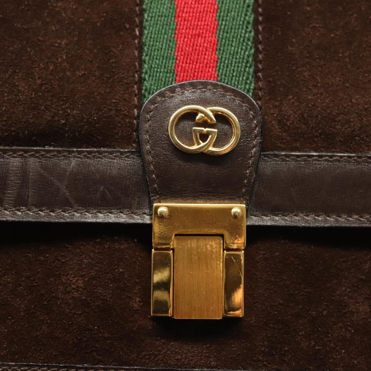 GUCCI GG Canvas Web Sherry Line Bag Suede Leather Dark Brown gold Auth BA3132