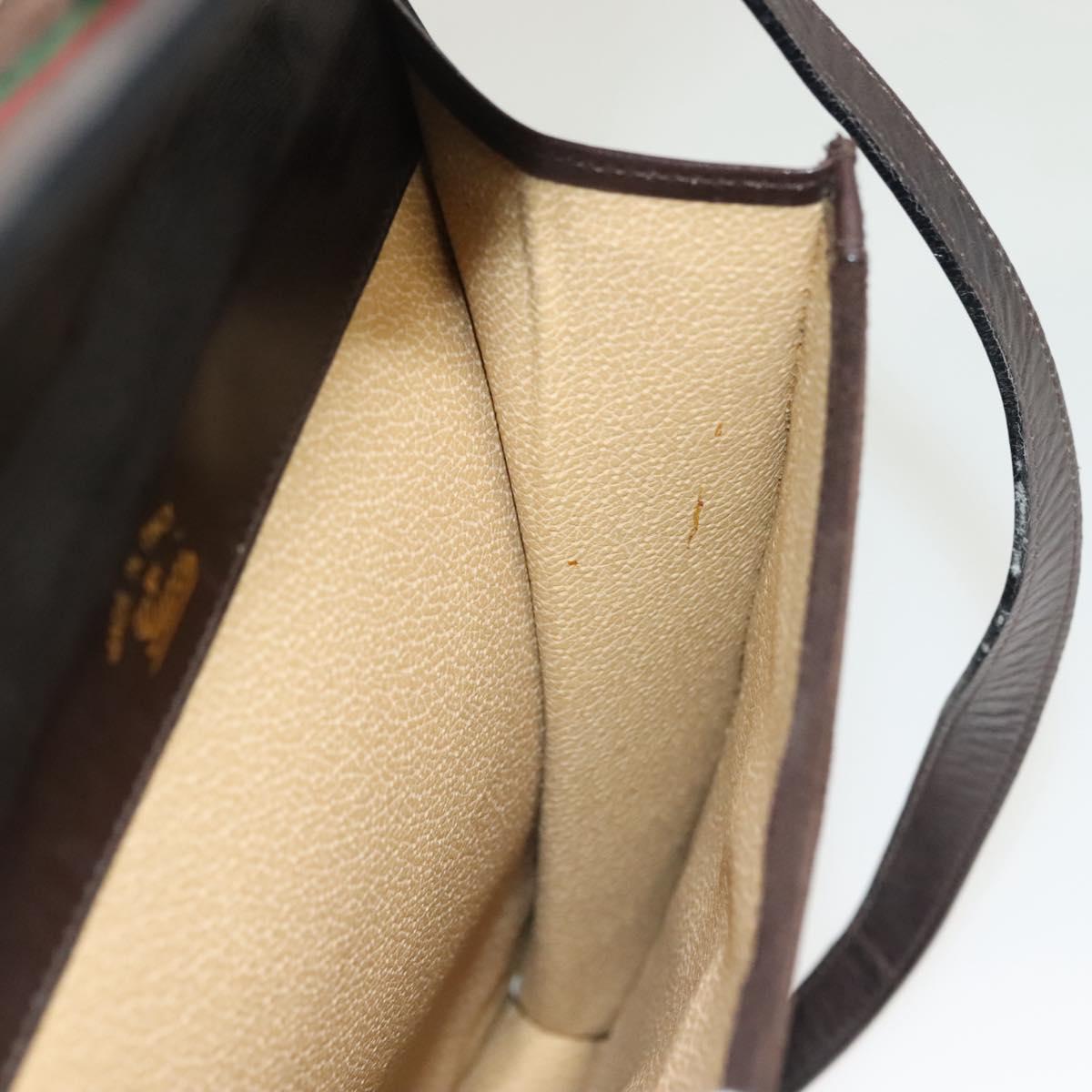GUCCI GG Canvas Web Sherry Line Bag Suede Leather Dark Brown gold Auth BA3132