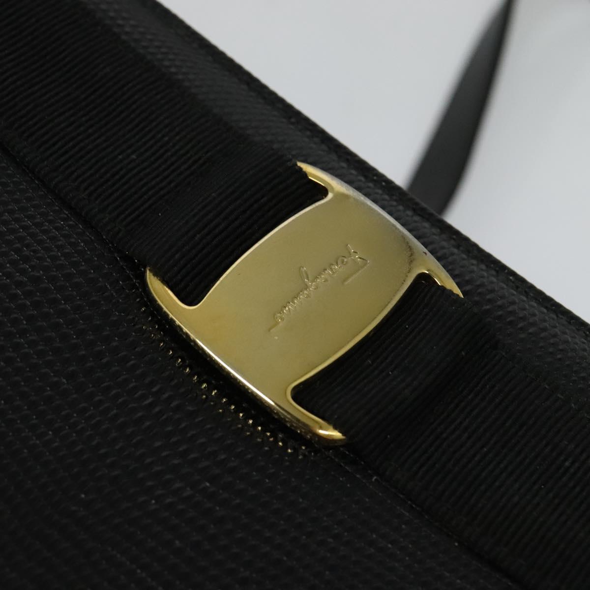 Salvatore Ferragamo Gancini Tote Bag Leather Black Gold Auth BA3136