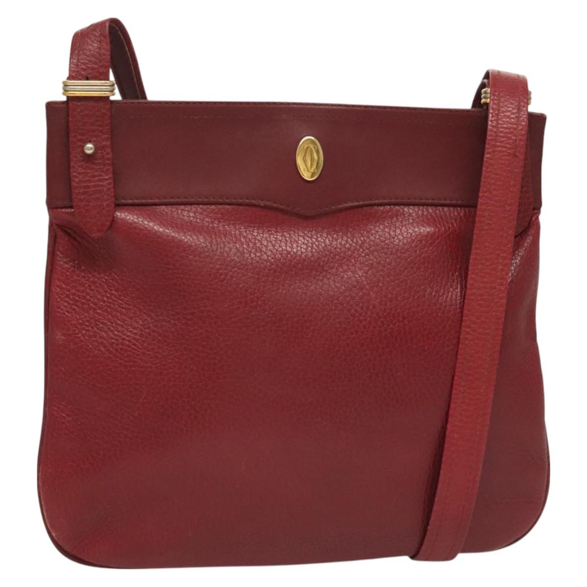 CARTIER Must Line Shoulder Bag Leather Bordeaux Gold Auth BA3142