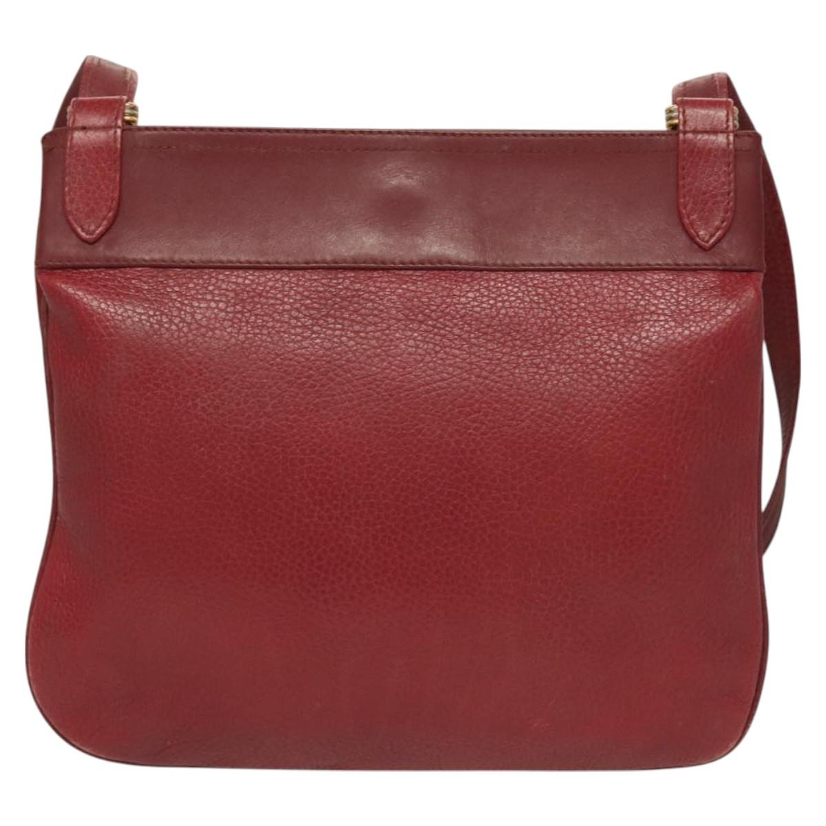 CARTIER Must Line Shoulder Bag Leather Bordeaux Gold Auth BA3142