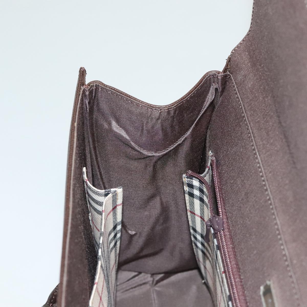 BURBERRY Hand Bag Leather Silver Brown Auth BA3148