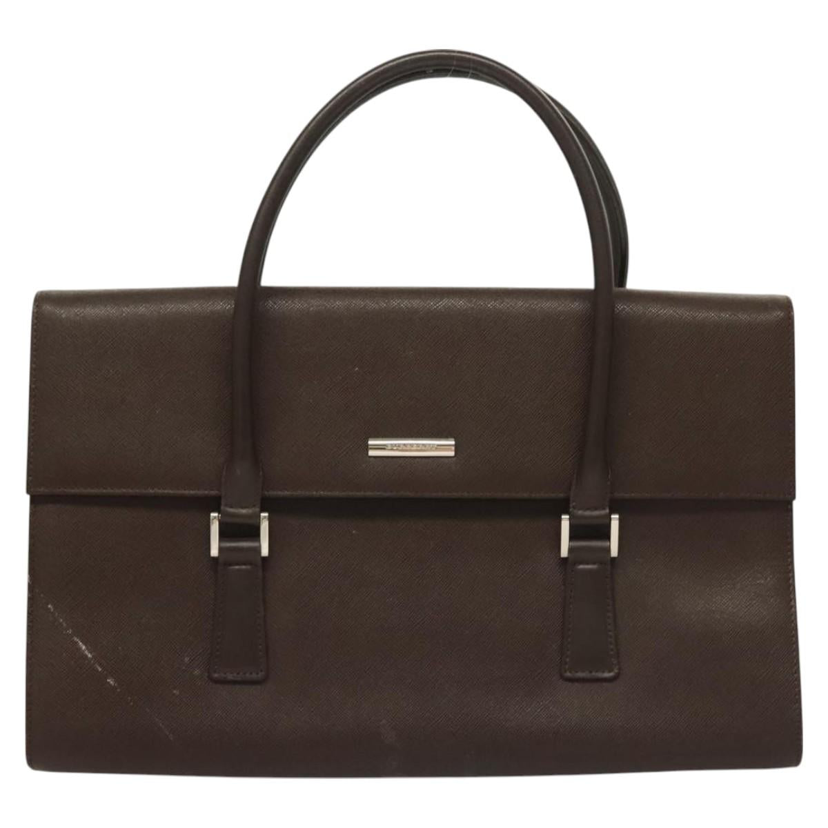 BURBERRY Hand Bag Leather Silver Brown Auth BA3148