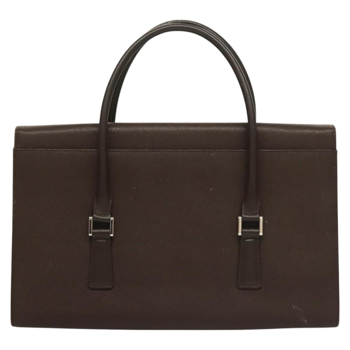 BURBERRY Hand Bag Leather Silver Brown Auth BA3148