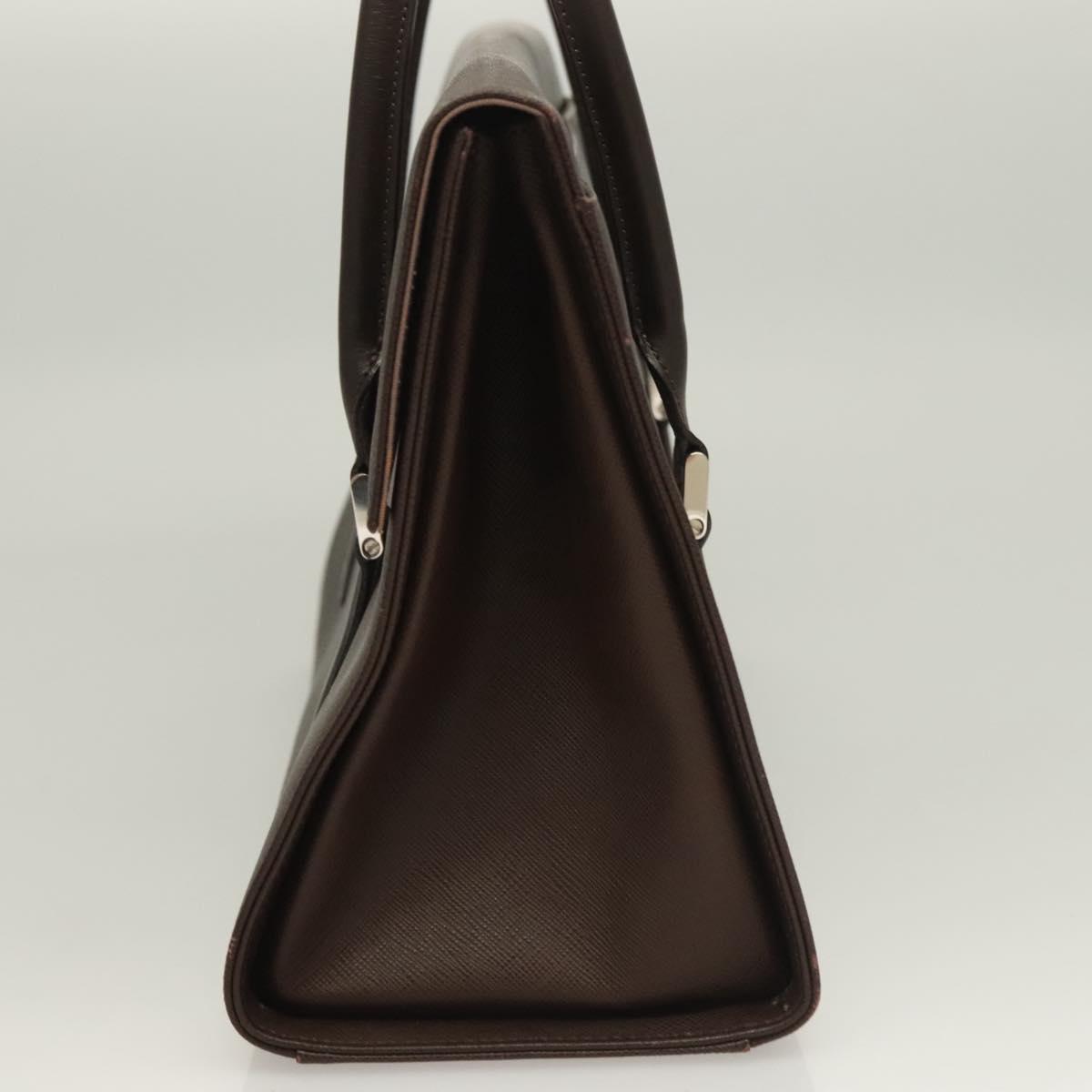 BURBERRY Hand Bag Leather Silver Brown Auth BA3148