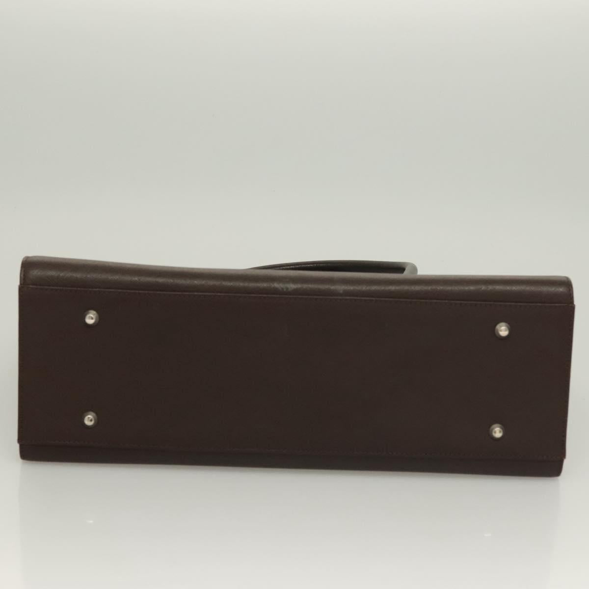 BURBERRY Hand Bag Leather Silver Brown Auth BA3148