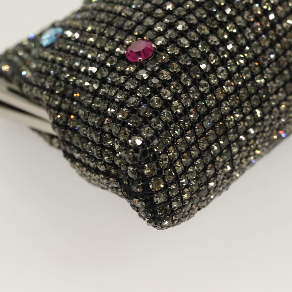 BALLY Rhinestone Chain Shoulder Bag Leather Black Silver Auth BA3151