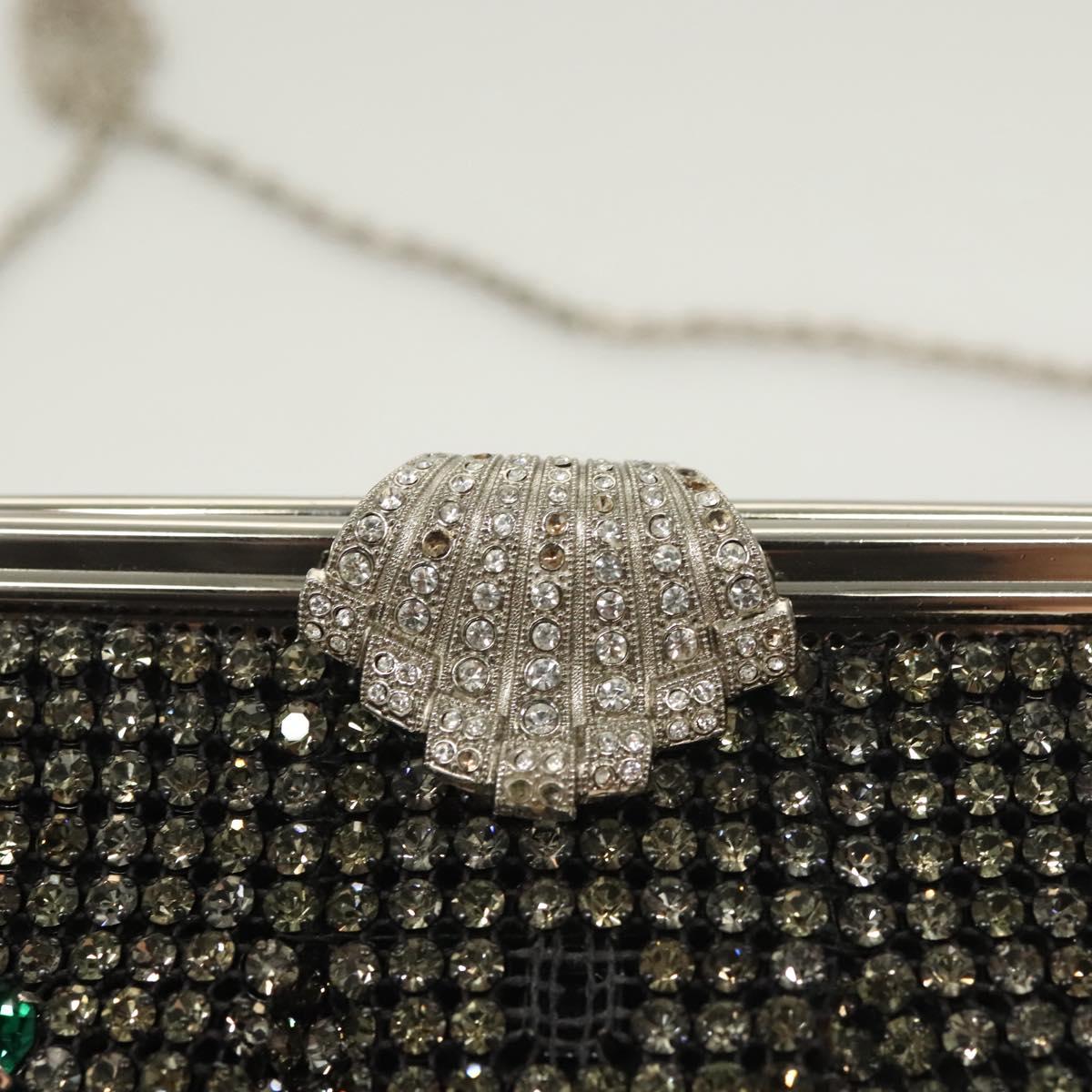 BALLY Rhinestone Chain Shoulder Bag Leather Black Silver Auth BA3151