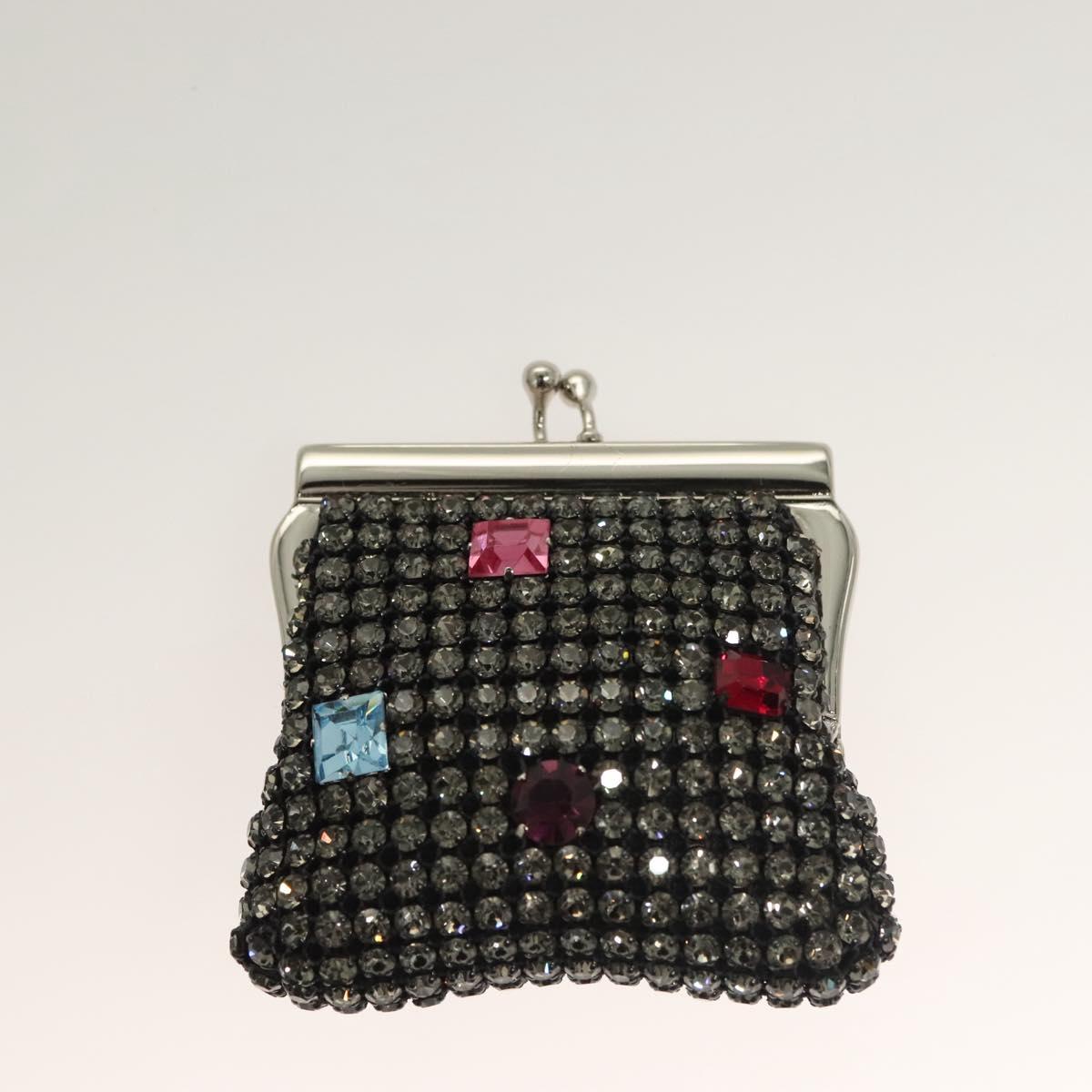 BALLY Rhinestone Chain Shoulder Bag Leather Black Silver Auth BA3151