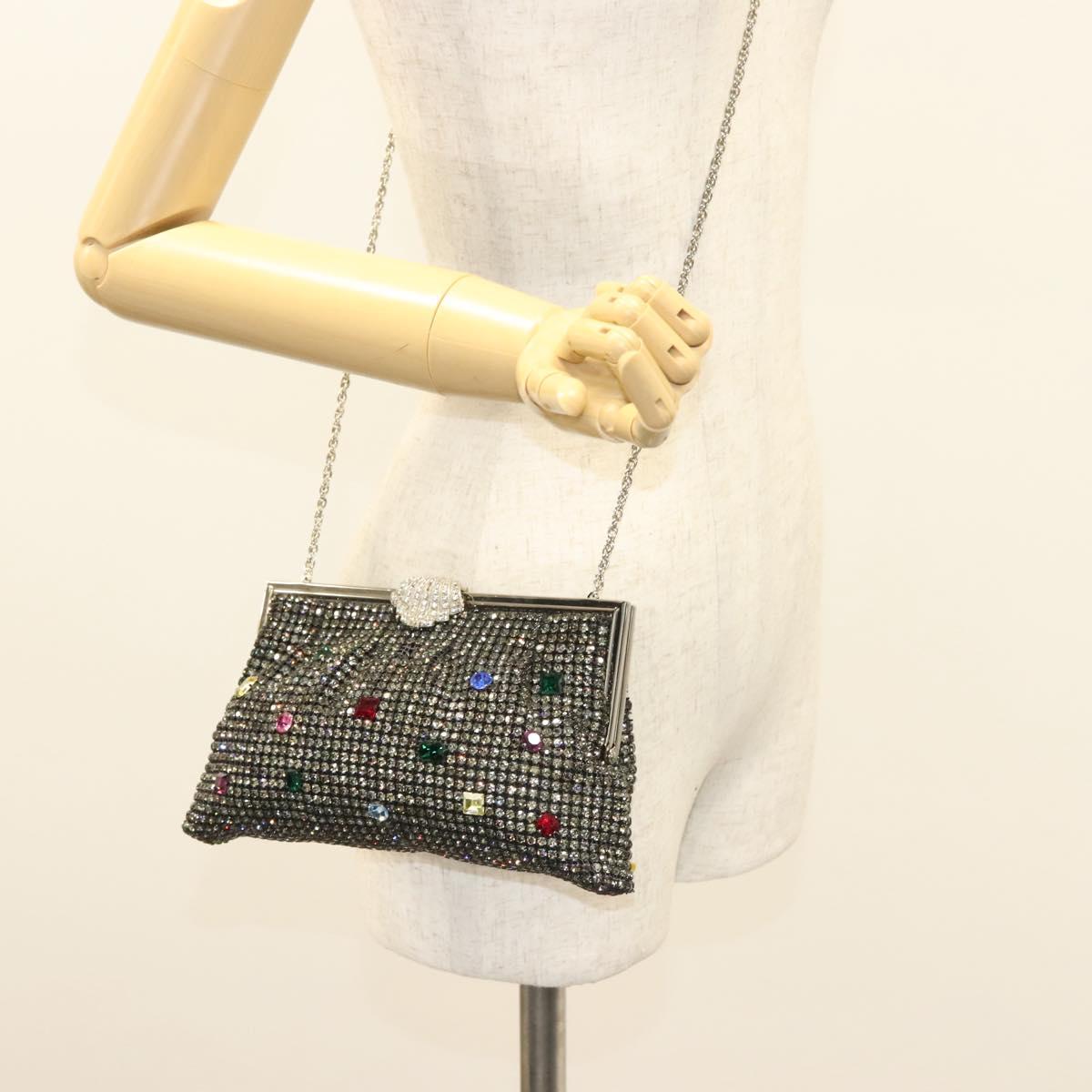 BALLY Rhinestone Chain Shoulder Bag Leather Black Silver Auth BA3151