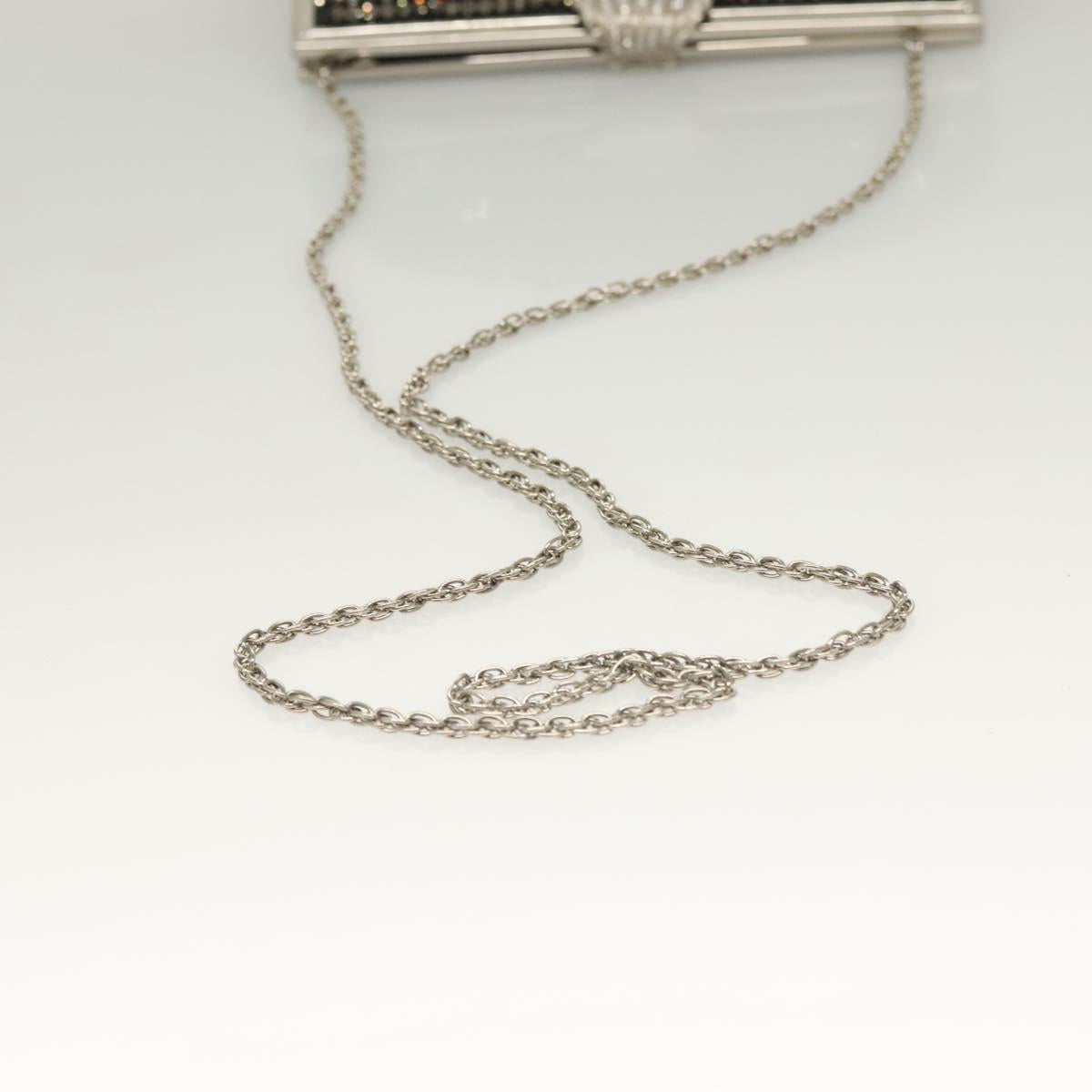 BALLY Rhinestone Chain Shoulder Bag Leather Black Silver Auth BA3151