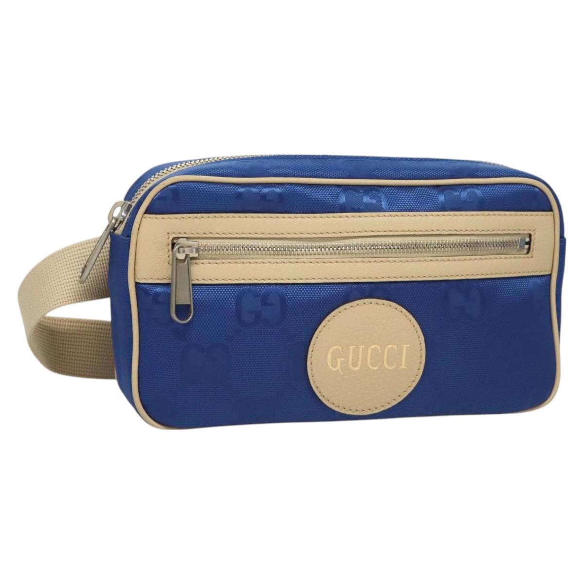 GUCCI GG Canvas Waist Bag Blue Beige 631341 Auth BA3160