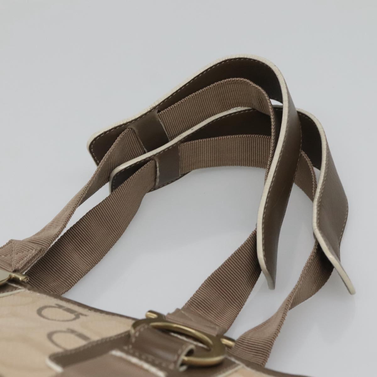 Salvatore Ferragamo Gancini Tote Bag Canvas Beige gold Auth BA3168
