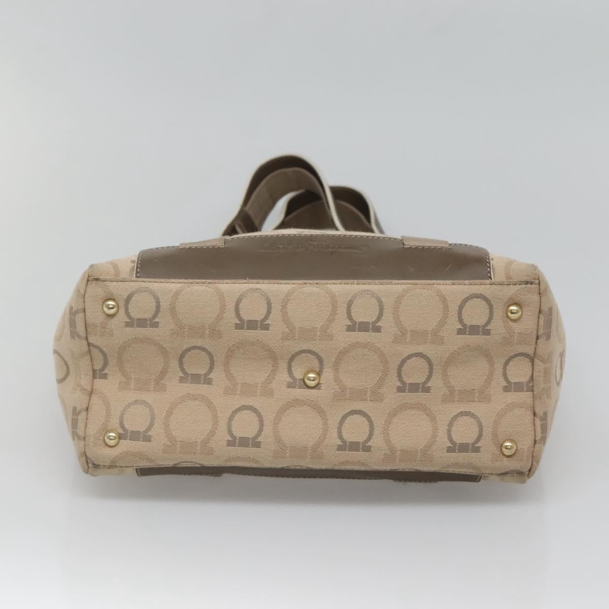 Salvatore Ferragamo Gancini Tote Bag Canvas Beige gold Auth BA3168