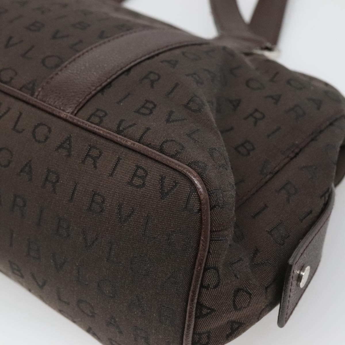 BVLGARI Logo Mania Shoulder Bag Canvas Brown Silver Auth BA3170