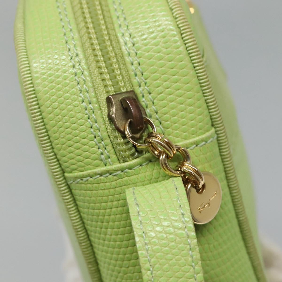 Salvatore Ferragamo Vala Shoulder Bag Leather Embossing Green Gold Auth BA320