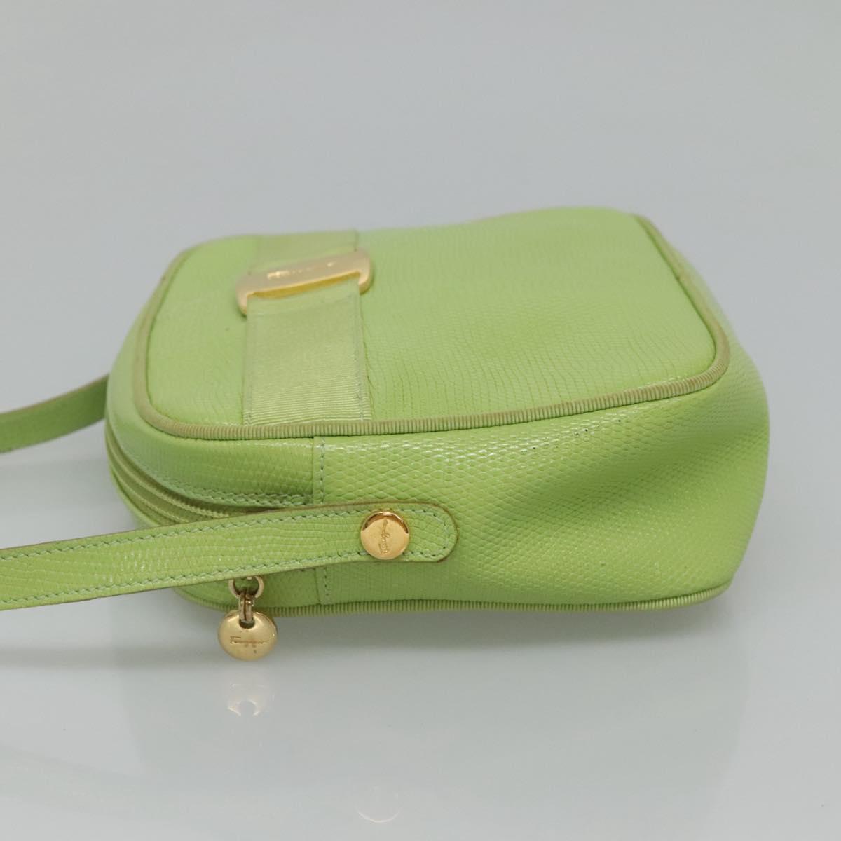 Salvatore Ferragamo Vala Shoulder Bag Leather Embossing Green Gold Auth BA320