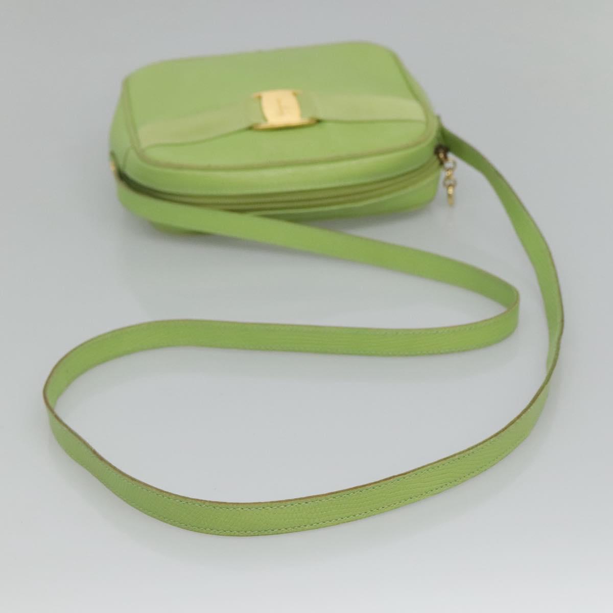 Salvatore Ferragamo Vala Shoulder Bag Leather Embossing Green Gold Auth BA320