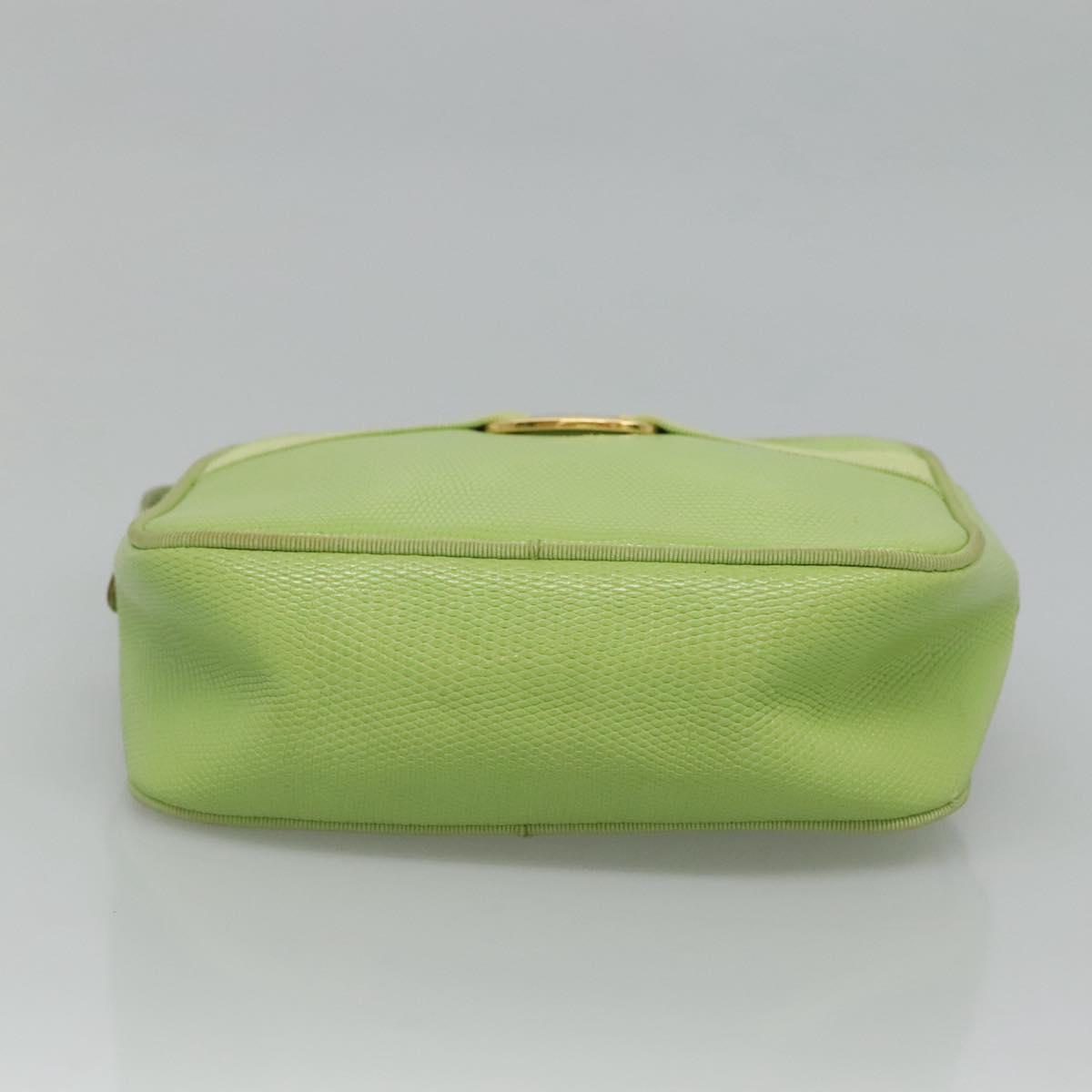 Salvatore Ferragamo Vala Shoulder Bag Leather Embossing Green Gold Auth BA320