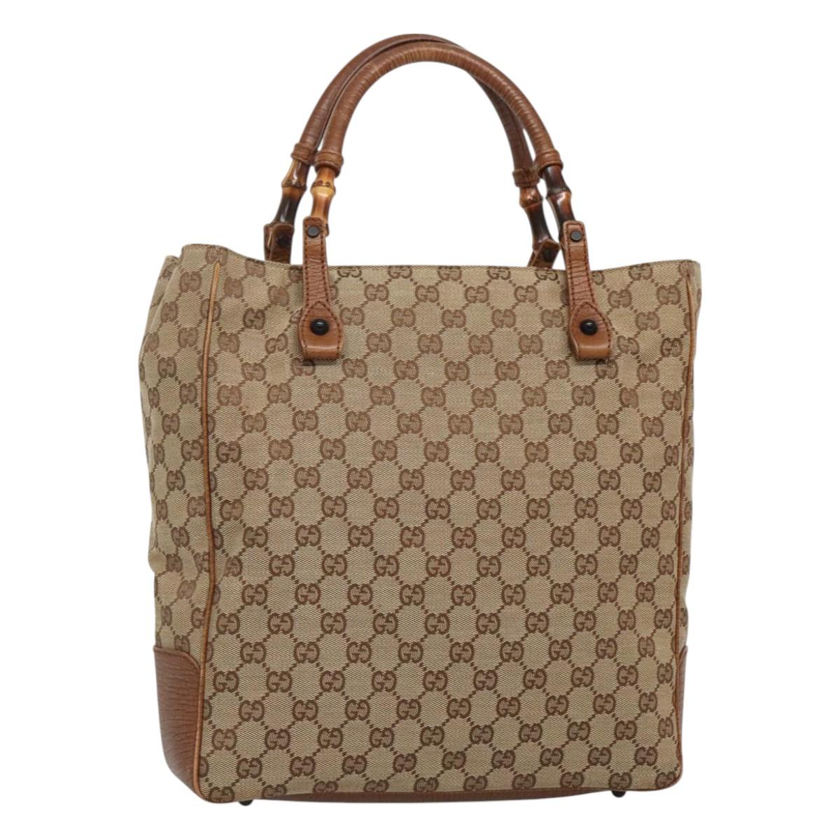GUCCI GG Canvas Bamboo Hand Bag Beige 112530 Auth BA3203