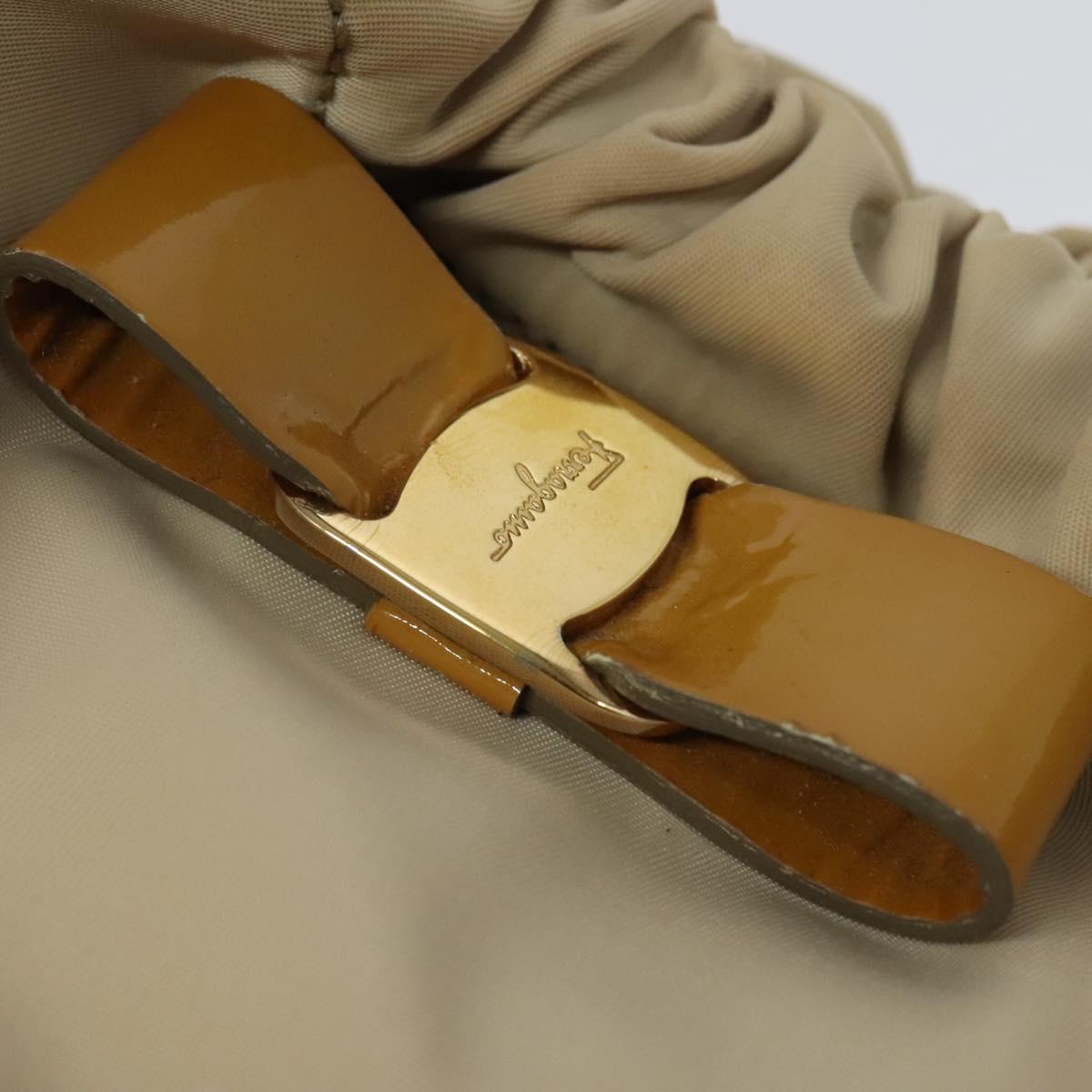 Salvatore Ferragamo Vala Shoulder Bag Nylon Beige Gold Auth BA3215