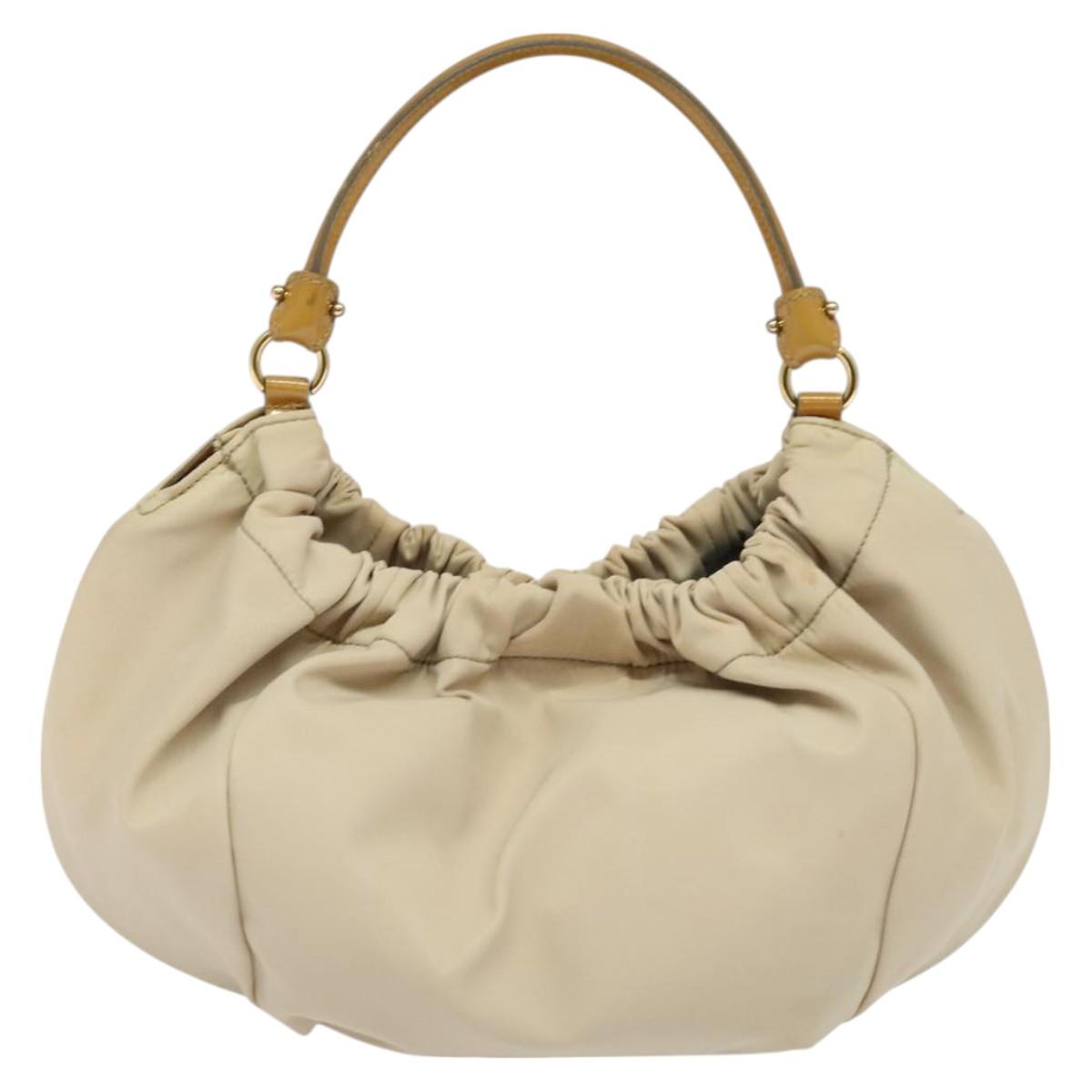 Salvatore Ferragamo Vala Shoulder Bag Nylon Beige Gold Auth BA3215