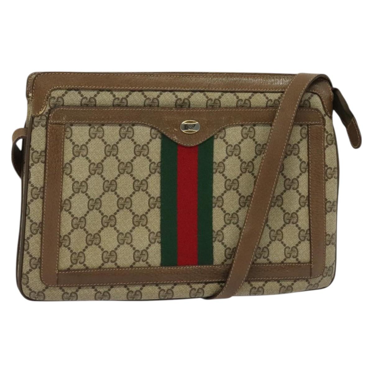 GUCCI GG Supreme Web Sherry Line Shoulder Bag PVC Beige 41 02 013 Auth BA3218