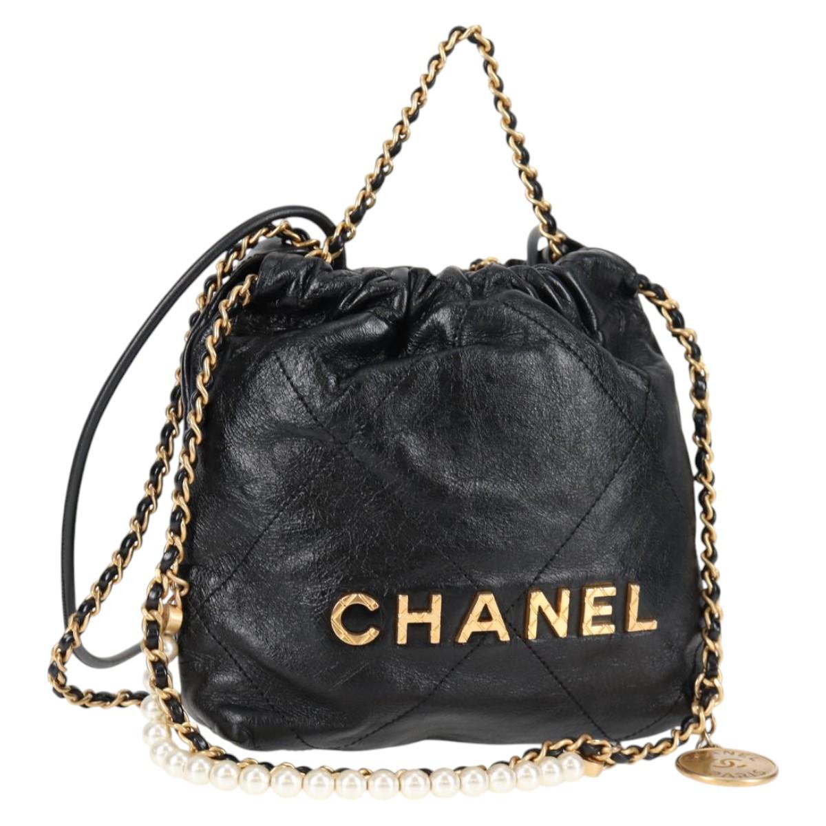 CHANEL Chain Chanel 22 Shoulder Bag Leather Black Gold CC Auth BA3220SM