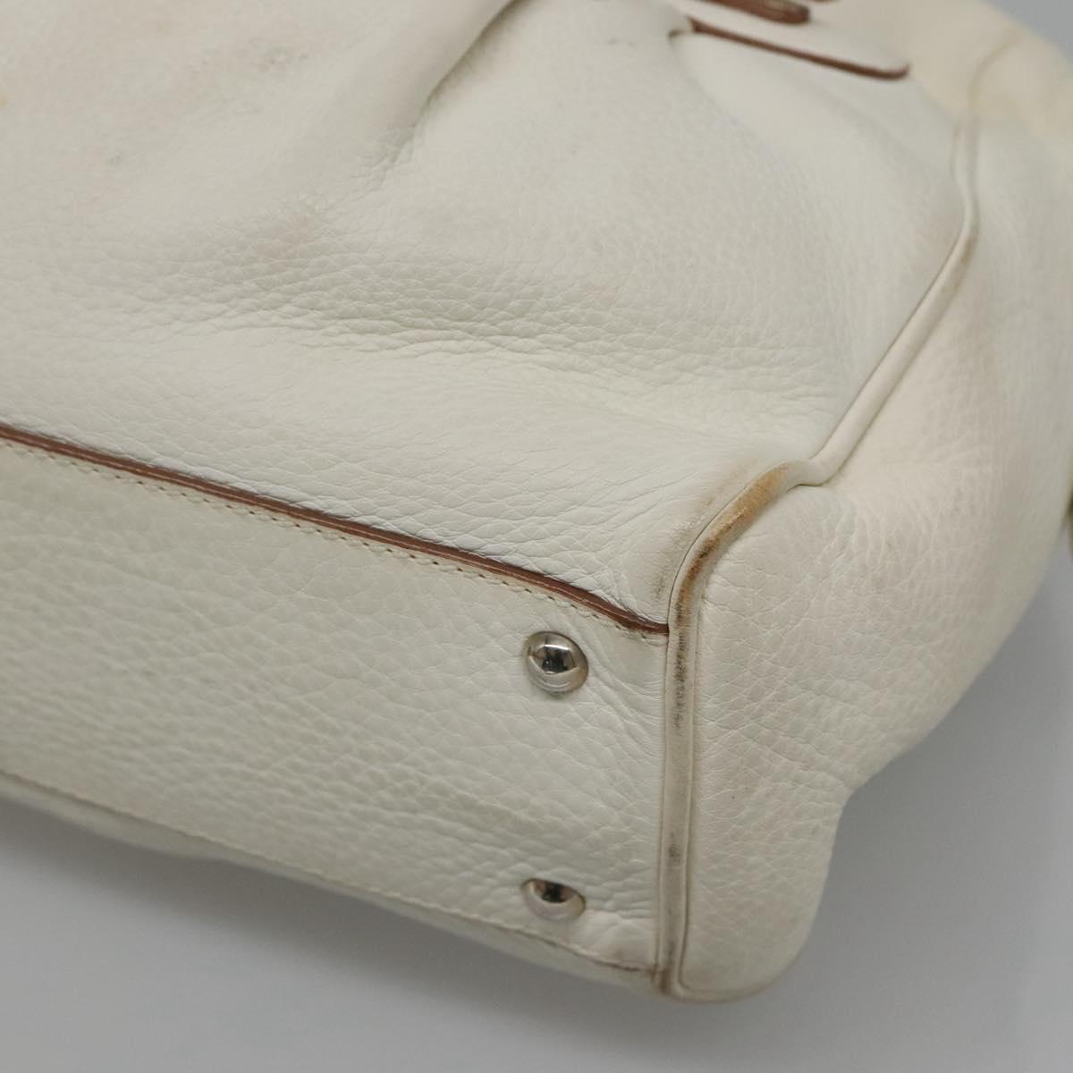 Salvatore Ferragamo Gancini Shoulder Bag Leather White Silver Auth BA3224