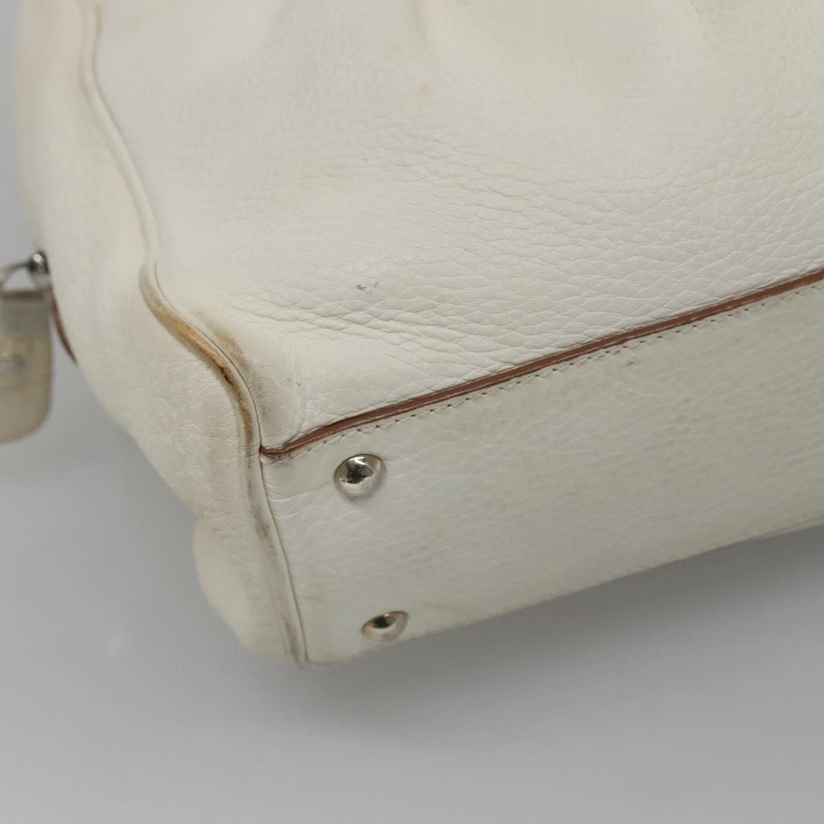 Salvatore Ferragamo Gancini Shoulder Bag Leather White Silver Auth BA3224