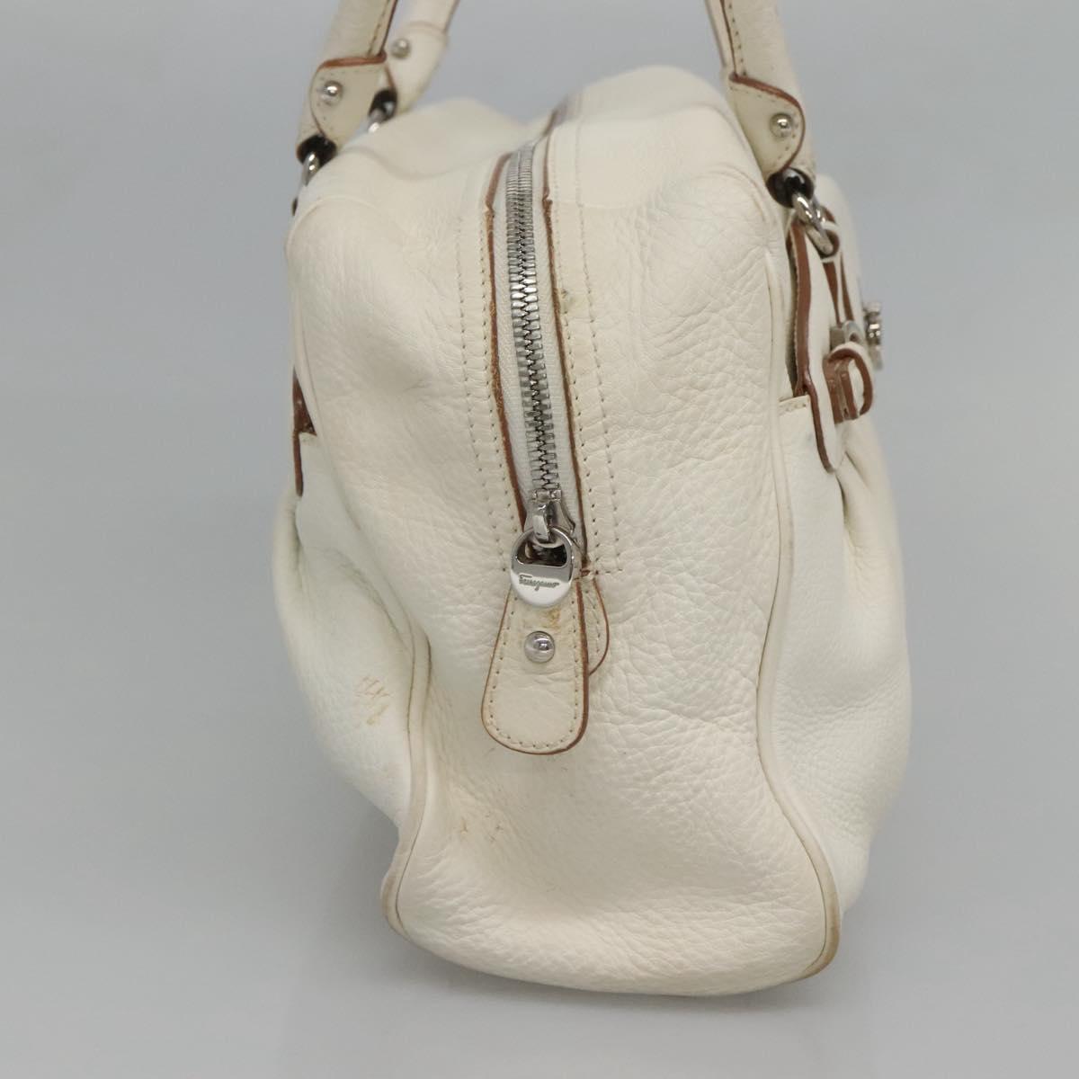 Salvatore Ferragamo Gancini Shoulder Bag Leather White Silver Auth BA3224