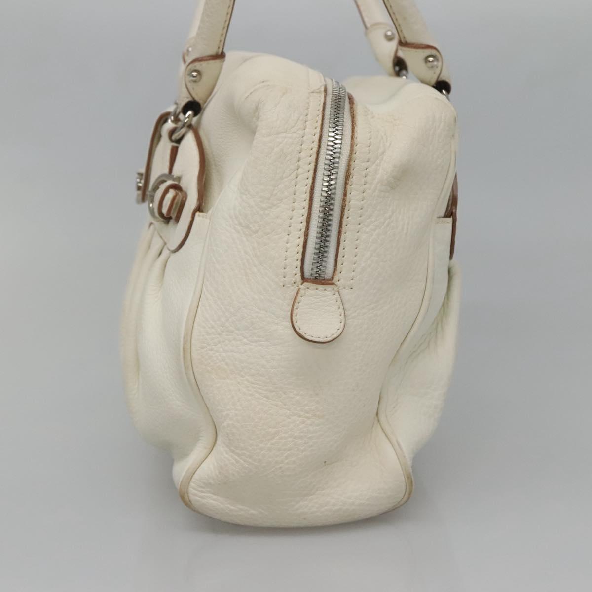 Salvatore Ferragamo Gancini Shoulder Bag Leather White Silver Auth BA3224