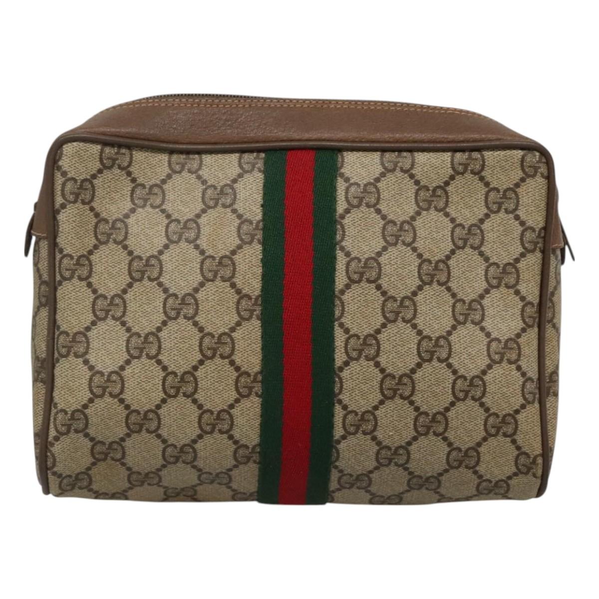 GUCCI GG Supreme Web Sherry Line Clutch Bag PVC Beige 89 01 012 Auth BA3229