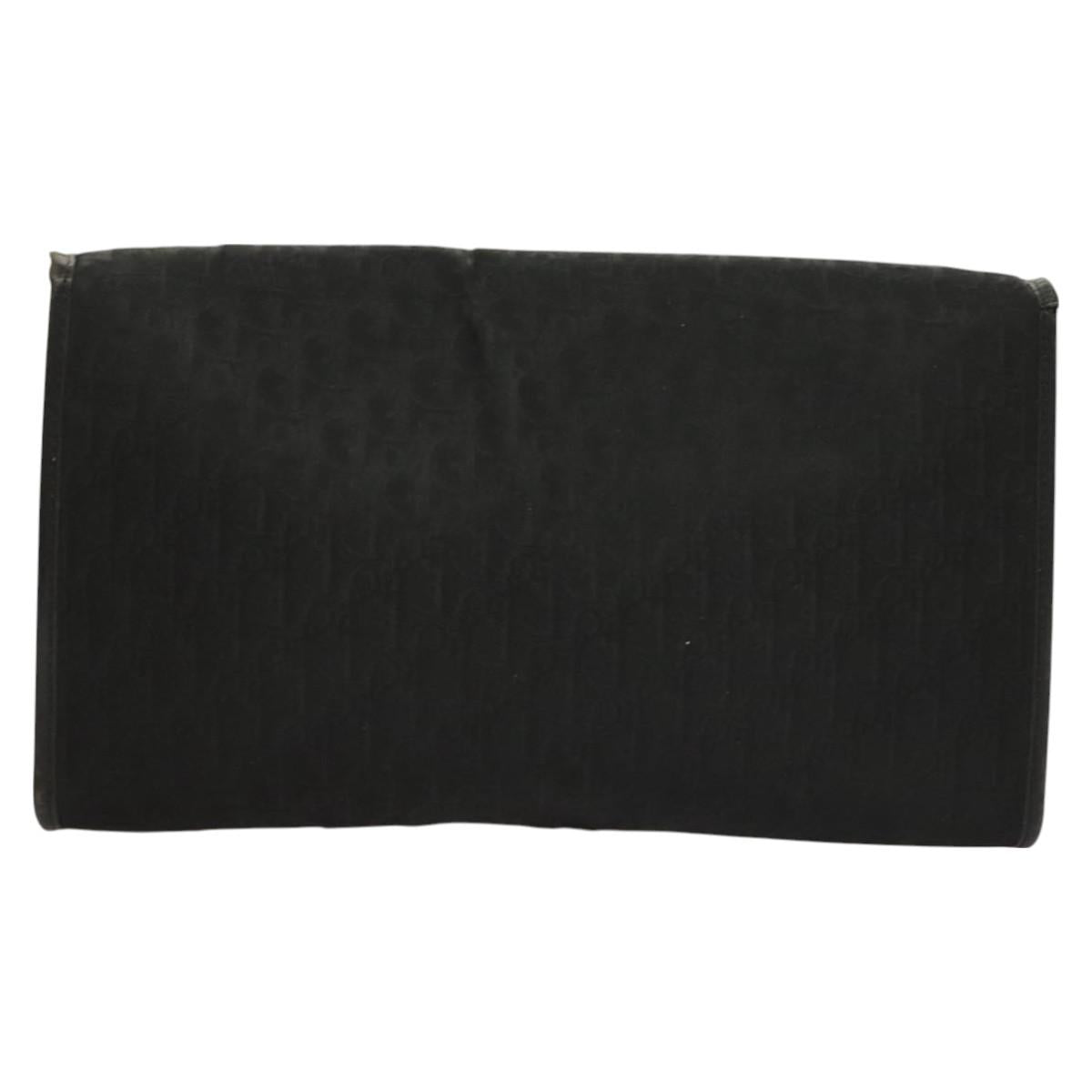Christian Dior Trotter Canvas Chain Shoulder Bag Black Gold Auth BA3240