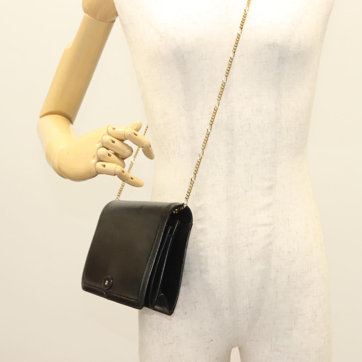 BALLY Wallet Chain Shoulder Bag Leather Gold Black Auth BA3241