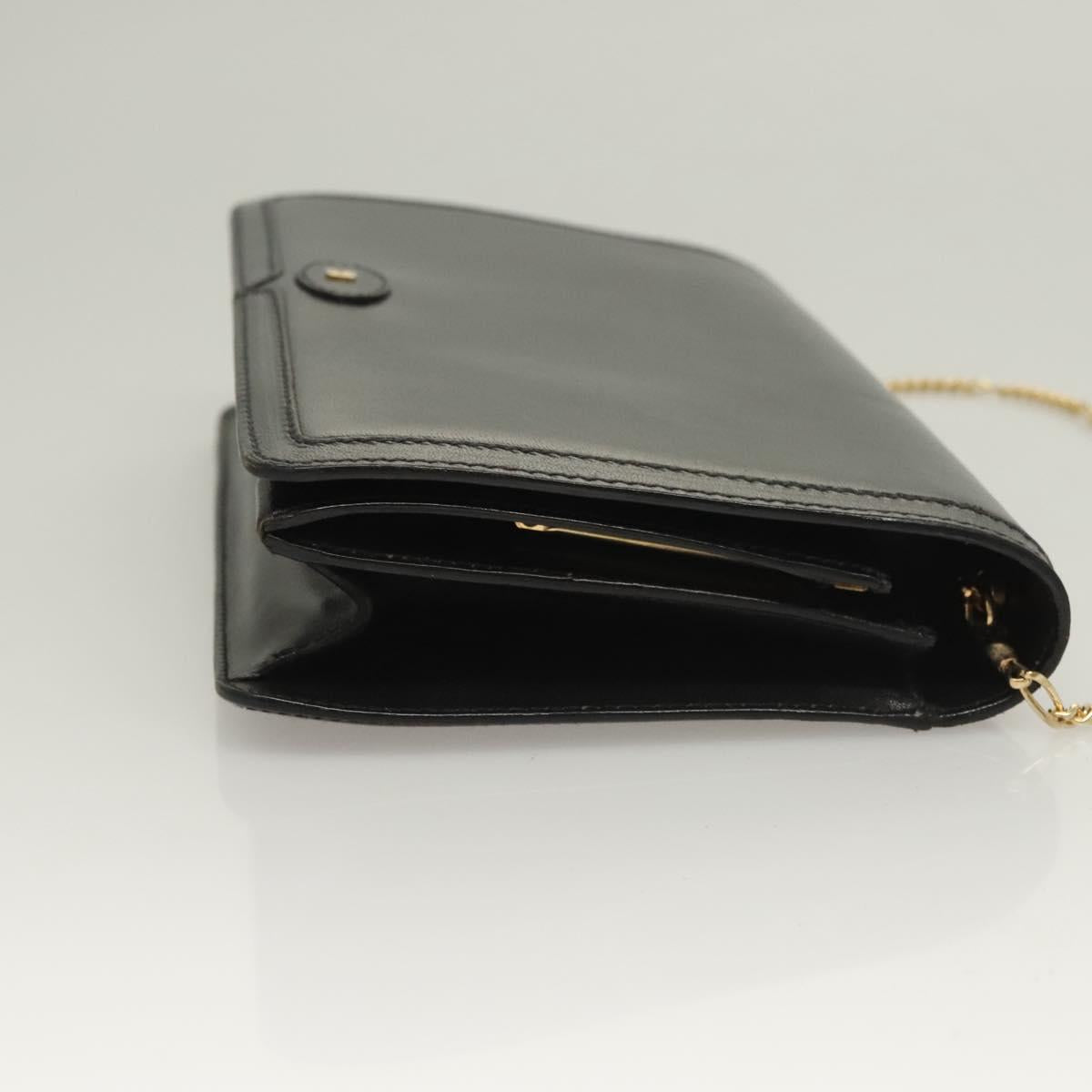 BALLY Wallet Chain Shoulder Bag Leather Gold Black Auth BA3241
