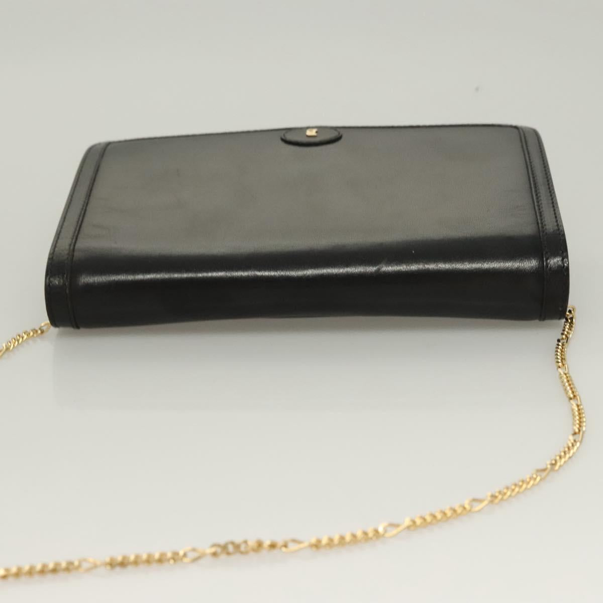 BALLY Wallet Chain Shoulder Bag Leather Gold Black Auth BA3241