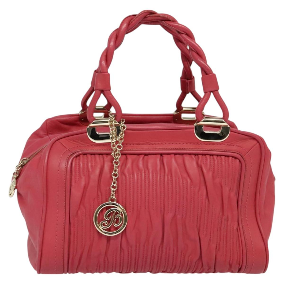 BALLY Hand Bag Leather Pink Gold Auth BA3242