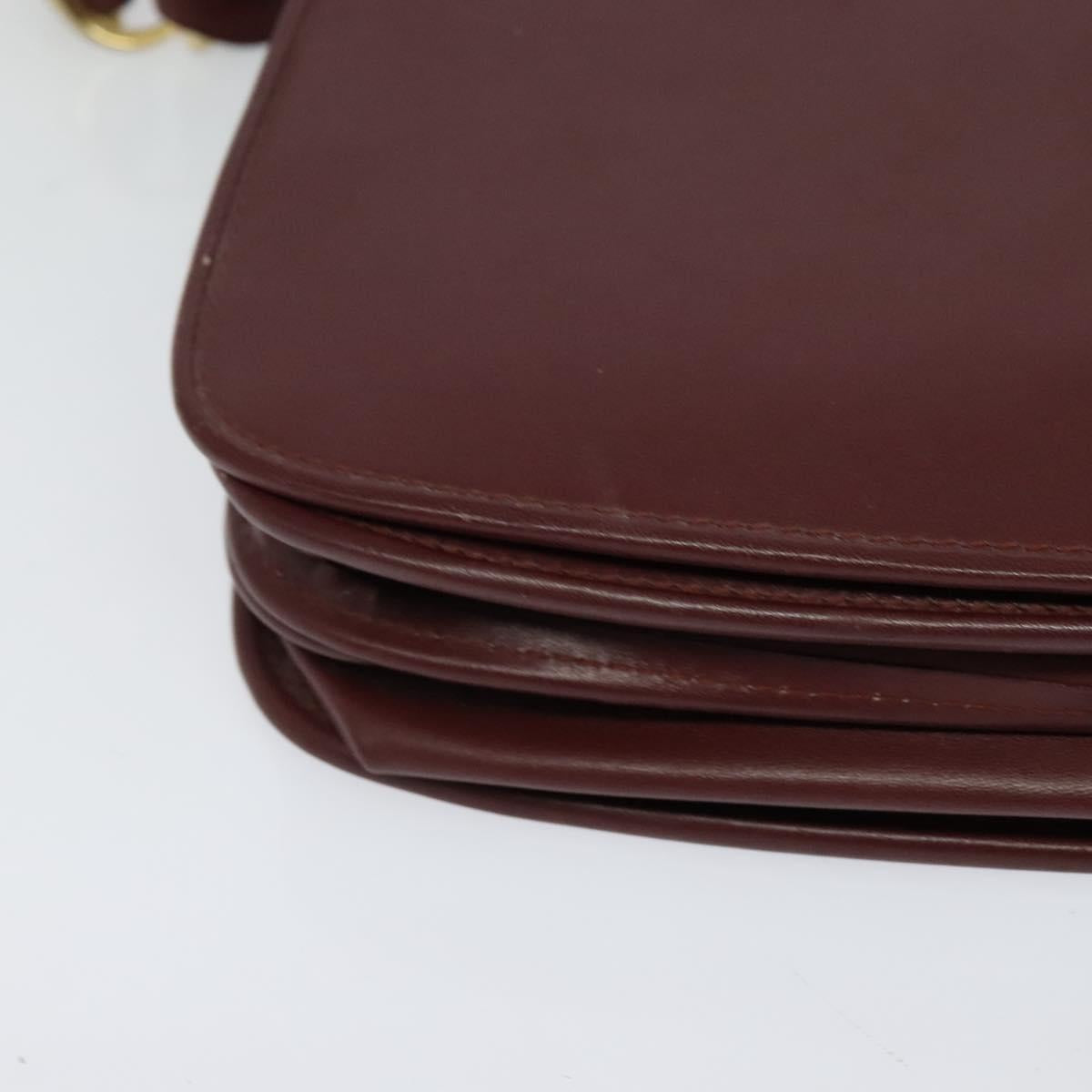 CARTIER Must Line Shoulder Bag Leather Bordeaux Gold Auth BA3243