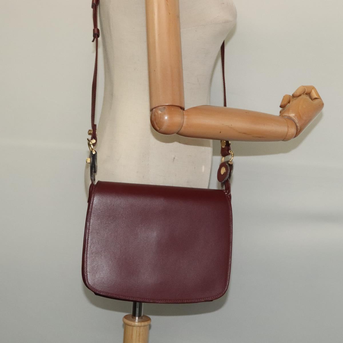 CARTIER Must Line Shoulder Bag Leather Bordeaux Gold Auth BA3243