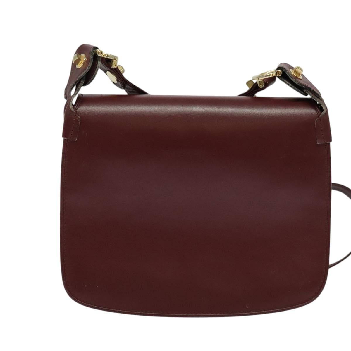 CARTIER Must Line Shoulder Bag Leather Bordeaux Gold Auth BA3243