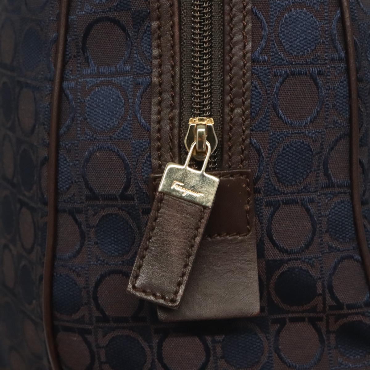 Salvatore Ferragamo Gancini Hand Bag Canvas Navy Gold Auth BA3244