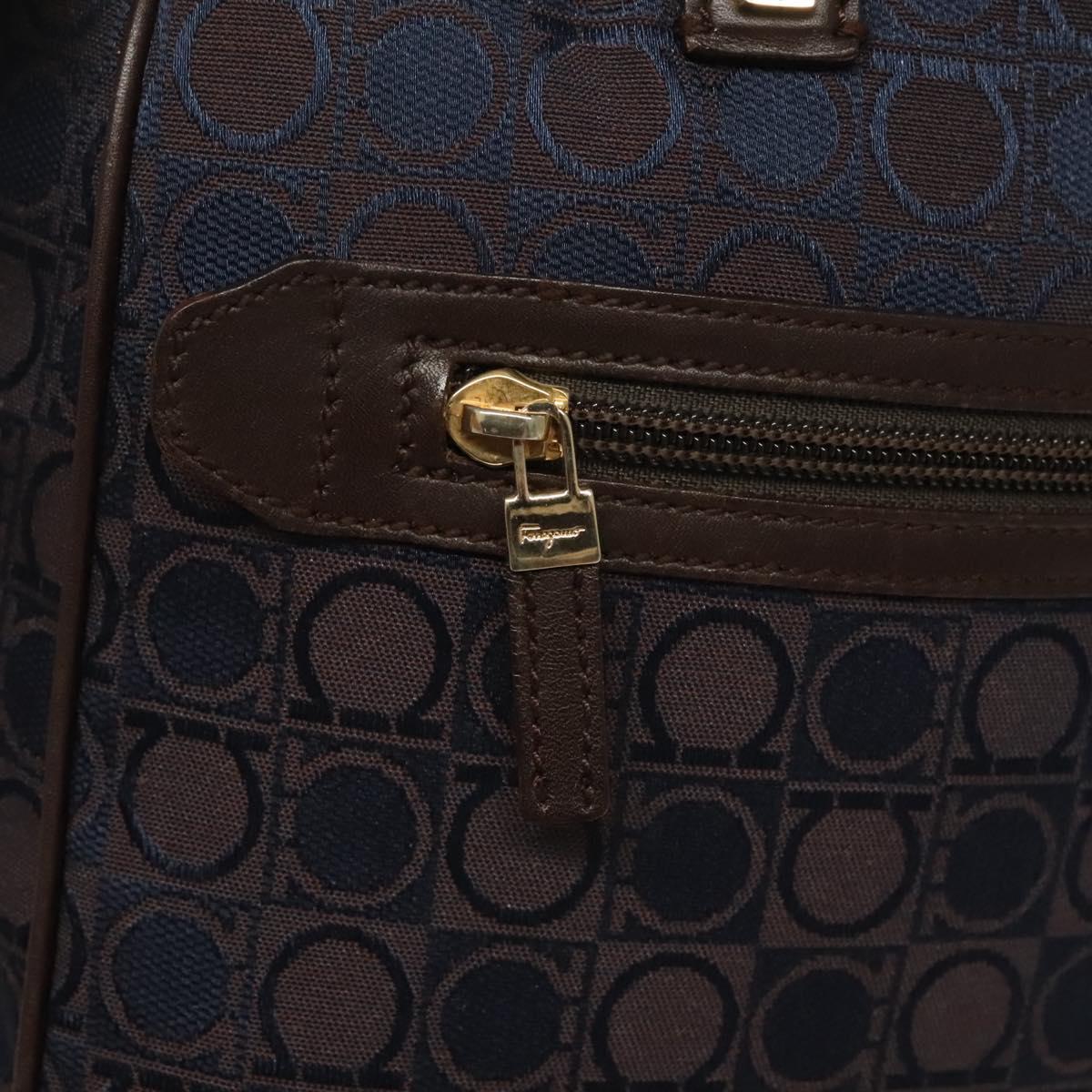 Salvatore Ferragamo Gancini Hand Bag Canvas Navy Gold Auth BA3244