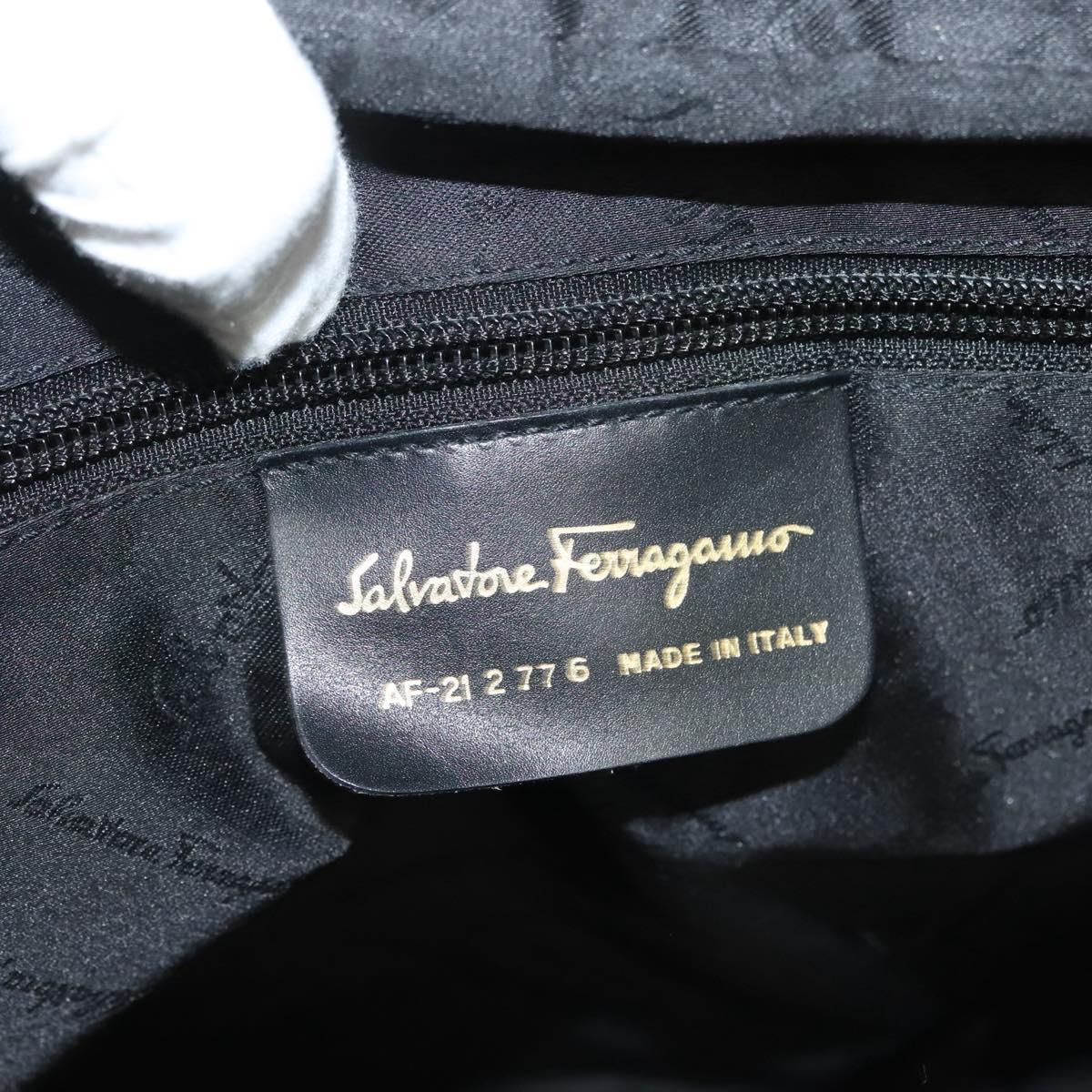 Salvatore Ferragamo Gancini Hand Bag Canvas Navy Gold Auth BA3244