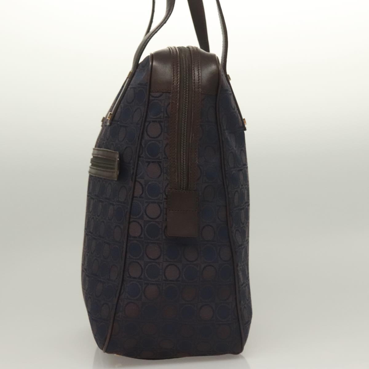 Salvatore Ferragamo Gancini Hand Bag Canvas Navy Gold Auth BA3244