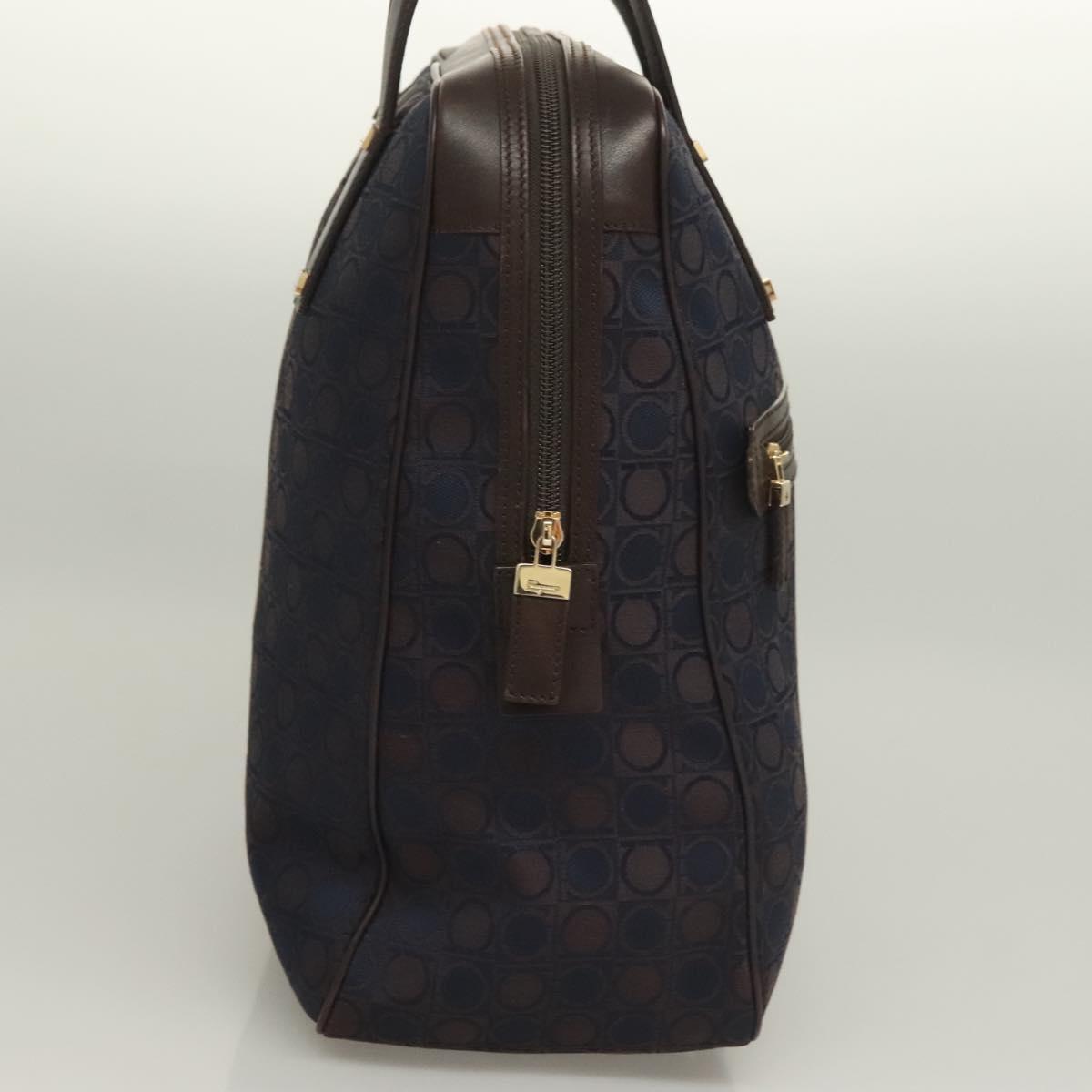 Salvatore Ferragamo Gancini Hand Bag Canvas Navy Gold Auth BA3244