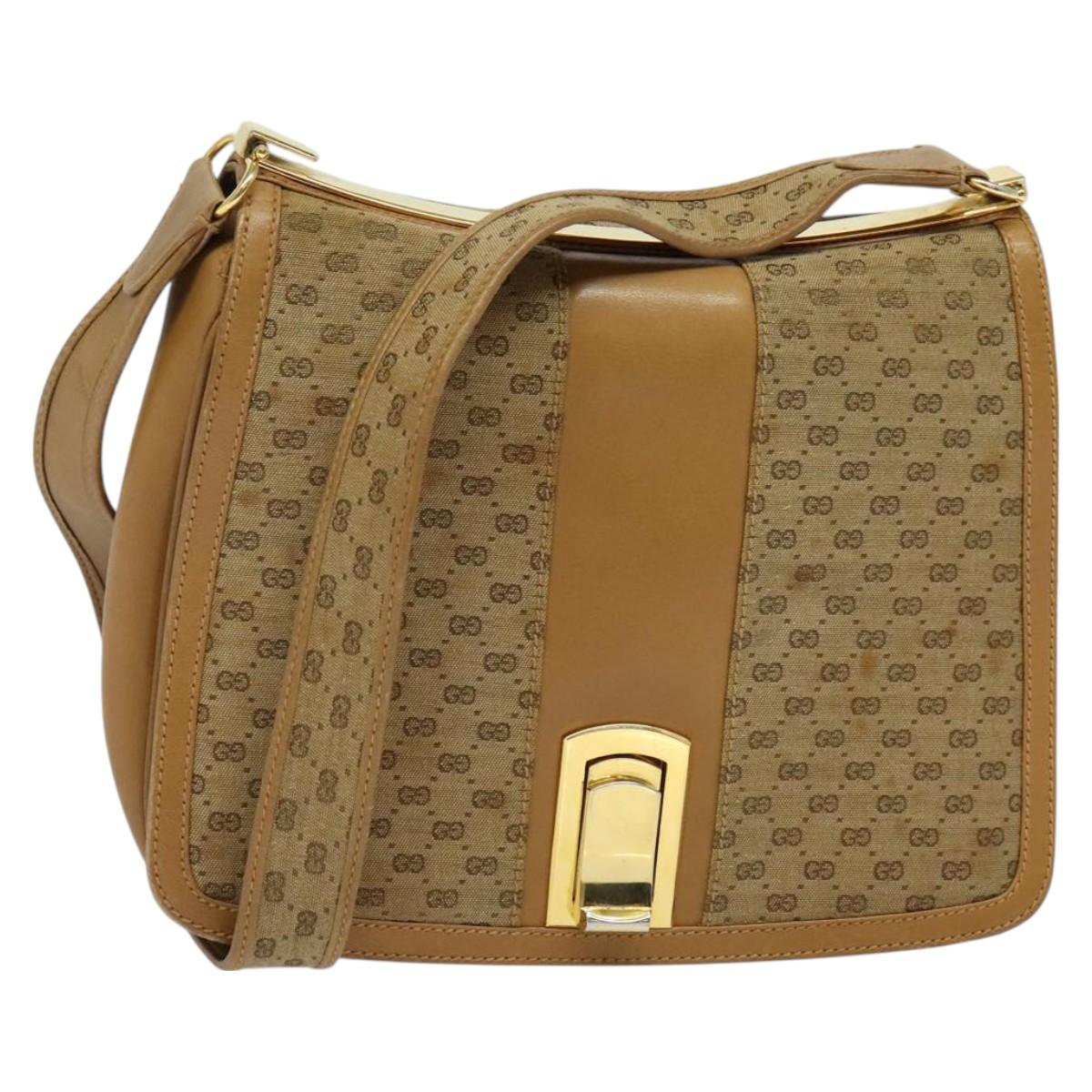 GUCCI Micro GG Canvas Shoulder Bag Beige Gold Auth BA3245