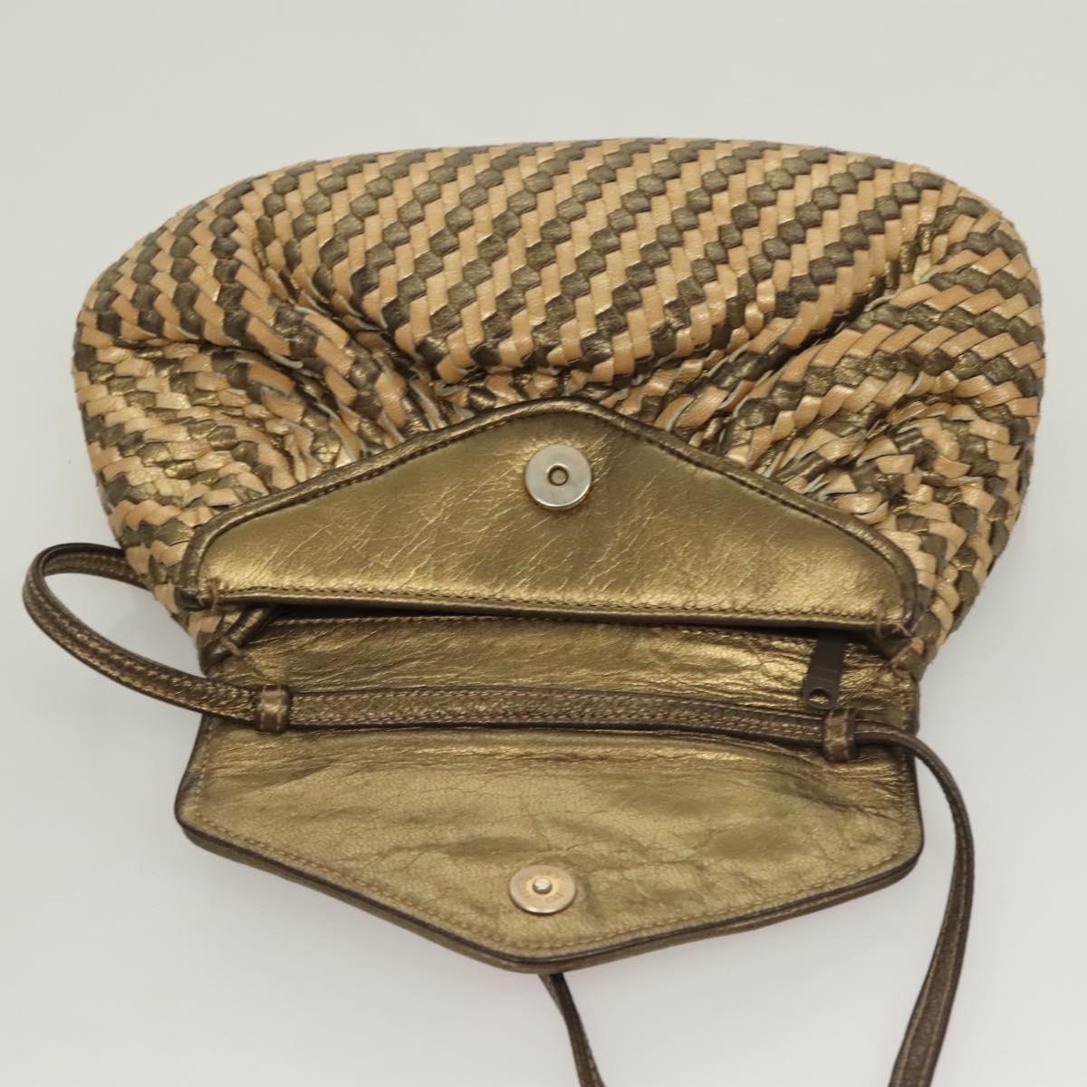 FENDI Shoulder Bag Leather Gold Auth BA3251
