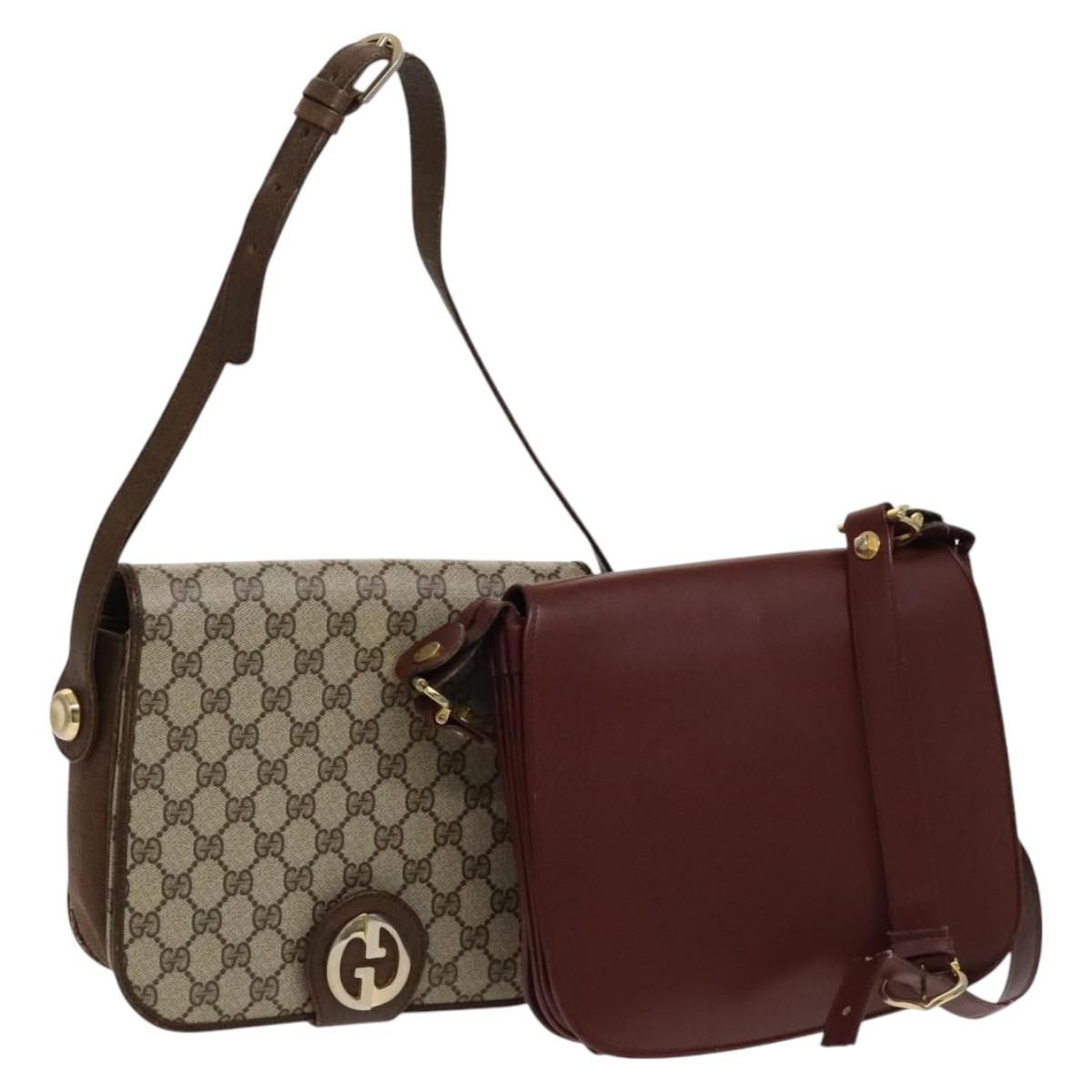 GUCCI Cartier GG Supreme Bag PVC Leather 2Set Beige Bordeaux gold Auth BA3271