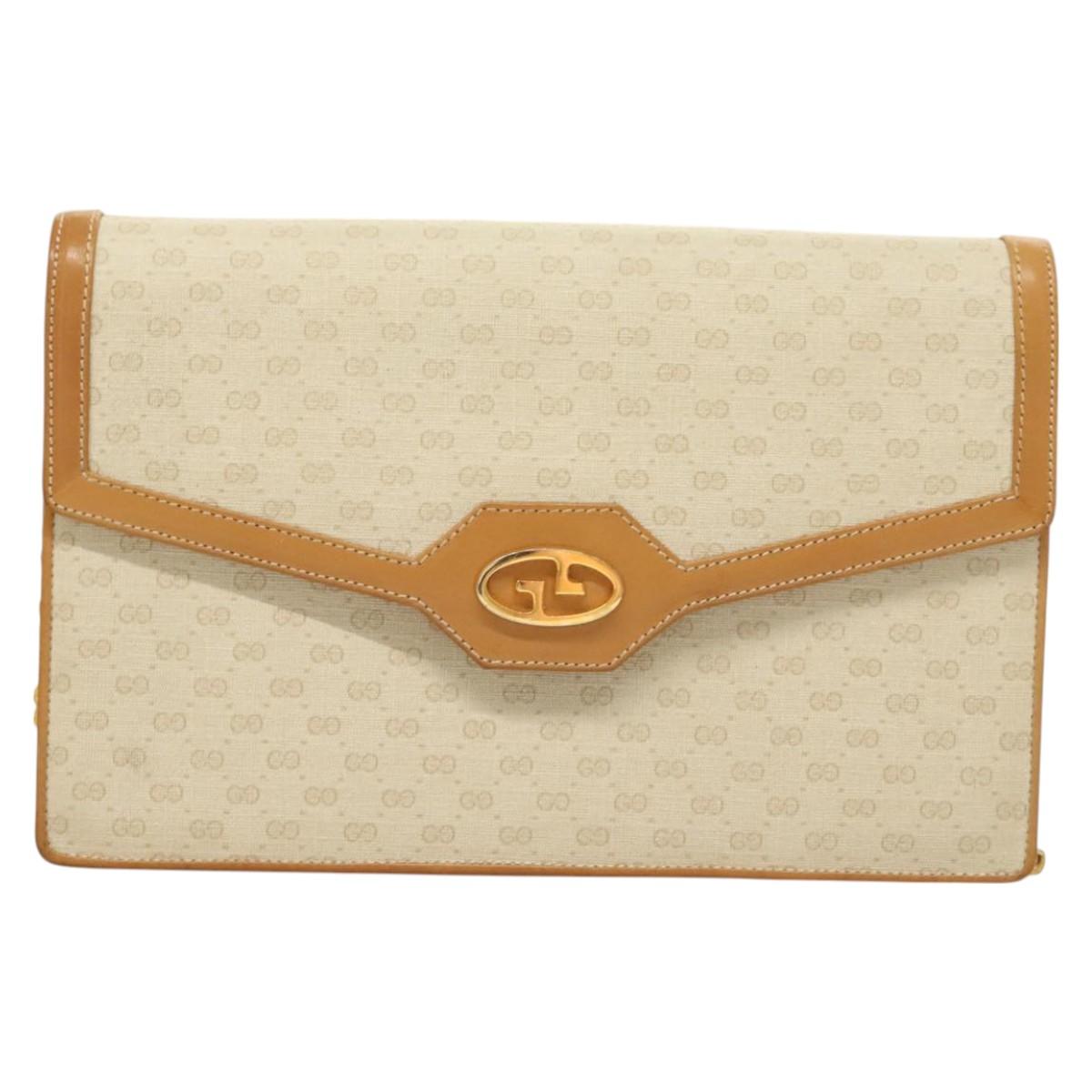GUCCI Micro GG Supreme Chain Shoulder Bag PVC White Gold Auth BA3303